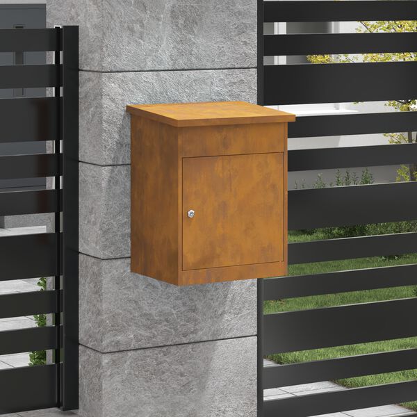 vidaXL Pakke drop boks med d&oslash;r Rusten 47,5 x 38 x 59 cm Cortenst&aring;l