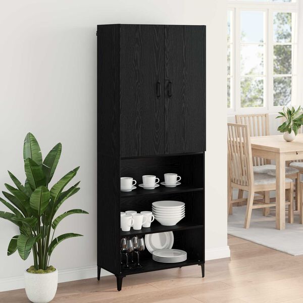 vidaXL Highboard Sort eg 69,5 x 34 x 180 cm Konstrueret tr&aelig;