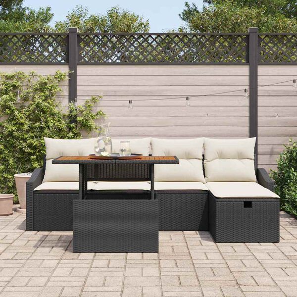 vidaXL Havesofa S&aelig;t 6 pcs Sort polyrattan