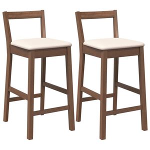 vidaXL barstole med hynder 2 stk. massivt gummitr&aelig; brun