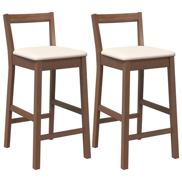 vidaXL barstole med hynder 2 stk. massivt gummitræ brun