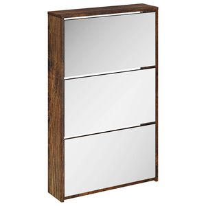 vidaXL skoskab med spejl 3 hylder 63x17x102,5 cm r&oslash;get egetr&aelig;sfarve
