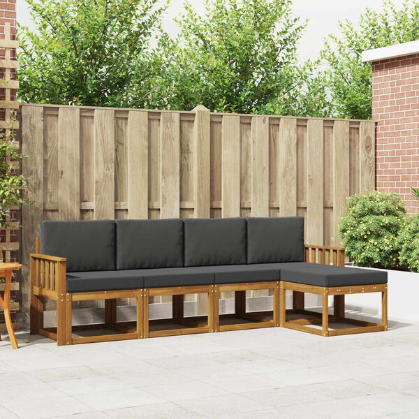 vidaXL Udend&oslash;rs sofagruppe med pude 5 pcs Naturlig og Antracit