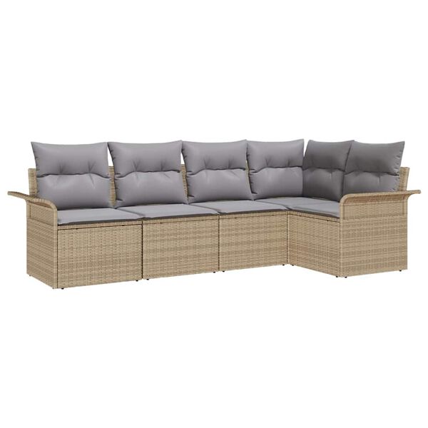 vidaXL Havesofa S&aelig;t med pude med opbevaring 5 pcs Beige Poly rattan