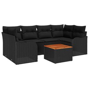 vidaXL Havesofa S&aelig;t med pude 7 pcs Sort polyrattan