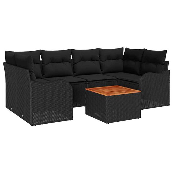 vidaXL Havesofa Sæt 7 pcs Sort Poly rattan