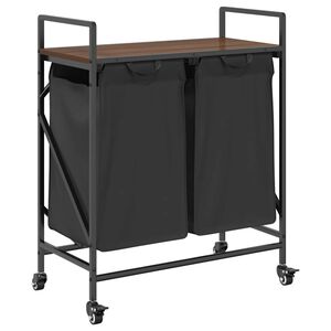 vidaXL vasketøjskurv 2 rum med hjul brun egetræsfarve