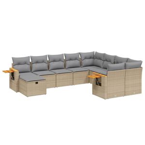 vidaXL sofas&aelig;t til haven 10 dele med hynder polyrattan beige