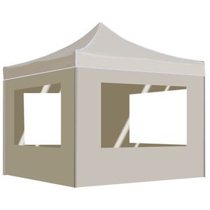 vidaXL foldbart festtelt med v&aelig;gge aluminium 2 x 2 m cremefarvet