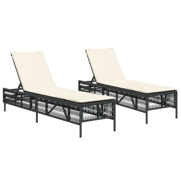 vidaXL liggestole 2 stk. med hynder polyrattan sort