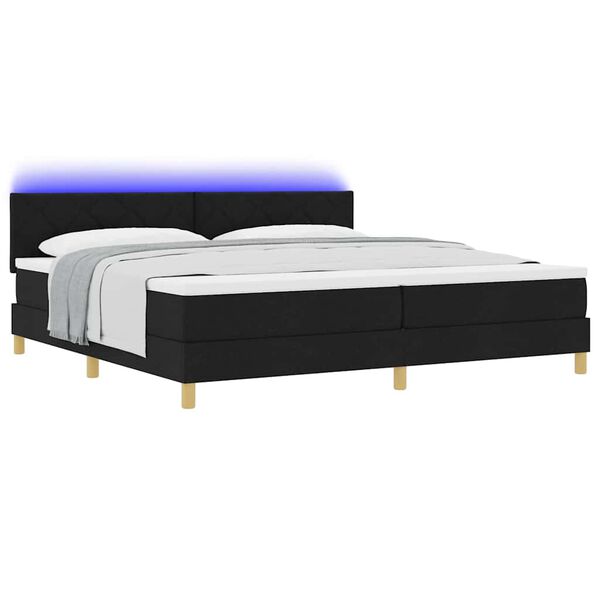 vidaXL LED Box Spring Bed med madras med LED Sort 200 x 200 cm Stof