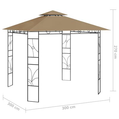 vidaXL pavillon 3x3x2,7 m 160 g/m² gråbrun