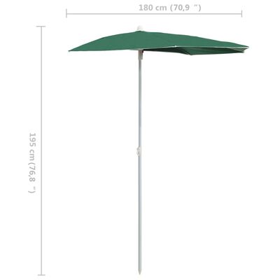 vidaXL halv parasol med stang 180x90 cm grøn