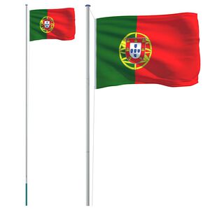 vidaXL Portugal flag og flagstang 6,08 m aluminium