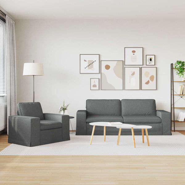 vidaXL Sofa 2 pcs M&oslash;rkegr&aring; 182 x 80 x 82 cm Stof