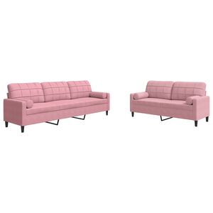 vidaXL sofas&aelig;t 2 dele med hynder og bolsterpuder velour lyser&oslash;d