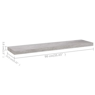 vidaXL svævehylde 90x23,5x3,8 cm MDF betongrå