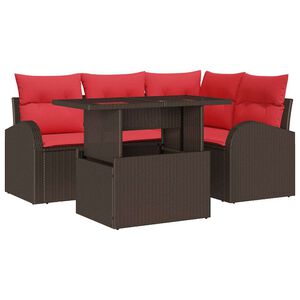 vidaXL Havesofa S&aelig;t med pude med opbevaring 5 pcs Brun Poly rattan