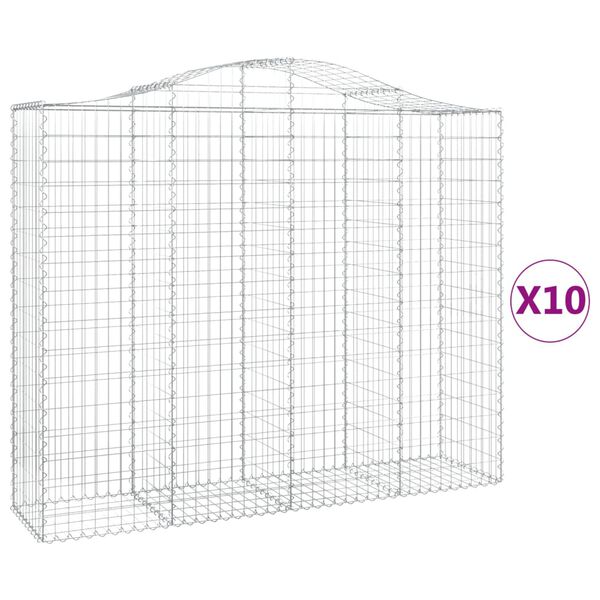 vidaXL buede gabionkurve 10 stk. 200x50x160/180 cm galvaniseret jern