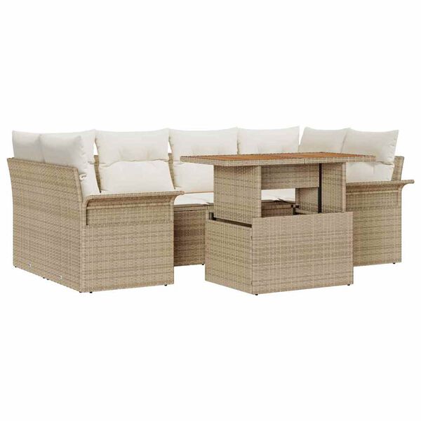 vidaXL Havesofa S&aelig;t med opbevaring 7 pcs Beige Poly rattan