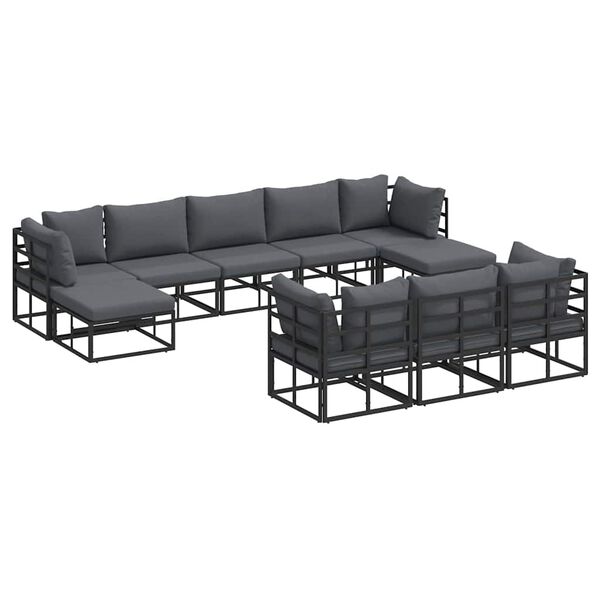 vidaXL Havesofa Sæt 10 pcs Sort Aluminium