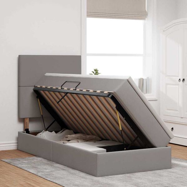 vidaXL Seng med opbevaring og madras Gr&aring;brun 90 x 190 cm Polyester