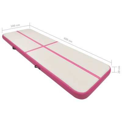 vidaXL oppustelig gymnastikmåtte med pumpe 400x100x20 cm PVC lyserød