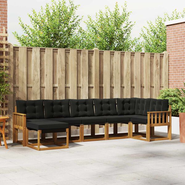 vidaXL Udend&oslash;rs sofagruppe med pude 7 pcs Naturlig og sort