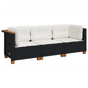 vidaXL 3-personers havesofa med hynder polyrattan sort