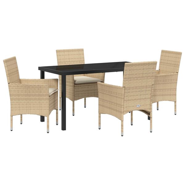 vidaXL Have Spisebordss&aelig;t med pude 5 pcs Beige polyrattan