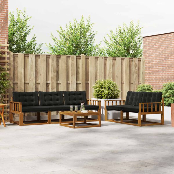 vidaXL Udend&oslash;rs sofagruppe med pude 6 pcs Naturlig og sort