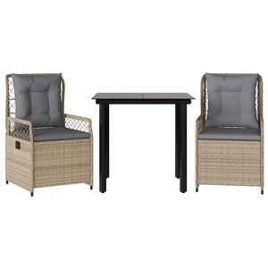 vidaXL spisebordss&aelig;t til haven 3 dele med hynder polyrattan beige