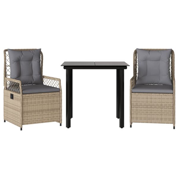 vidaXL spisebordssæt til haven 3 dele med hynder polyrattan beige