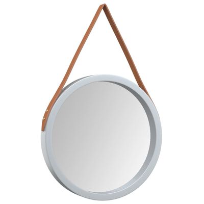 vidaXL vægspejl med strop Ø 35 cm sølvfarvet