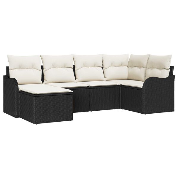 vidaXL Havesofa S&aelig;t med pude 6 pcs Sort og hvid Poly rattan