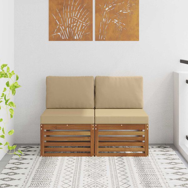 vidaXL 2 Stk Udend&oslash;rs Mellem Sofa Massivt Akacietr&aelig; Naturfarvet