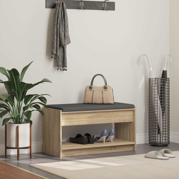 vidaXL Hallb&aelig;nk Sonoma eg 83 x 38 x 45 cm Kunstigt tr&aelig; og stof