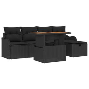 vidaXL Havesofa S&aelig;t med pude med opbevaring 6 pcs Sort polyrattan