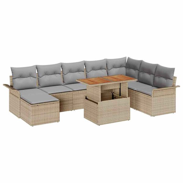 vidaXL Havesofa S&aelig;t med opbevaring 9 pcs Beige Poly rattan