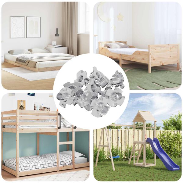 vidaXL Pronged T-nut 12 pcs S&oslash;lv M6 mm St&aring;l