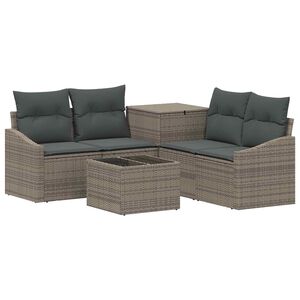 vidaXL Sofa S&aelig;t 6 stk. Gr&aring; og M&oslash;rkegr&aring; Poly Rattan og St&aring;l