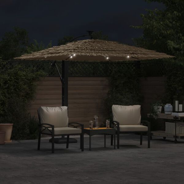vidaXL haveparasol med LED-lys og st&aring;lstang 246x246x230 cm brun