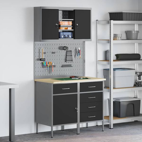 vidaXL Arbejds skab S&aelig;t med skuffe med hylde med opbevaring 5 pcs Sort