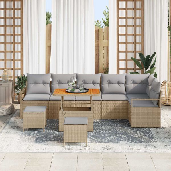 vidaXL Havesofa S&aelig;t med pude 9 pcs Beige Poly rattan