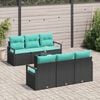 vidaXL Sofa S&aelig;t med pude 7 pcs Sort og turkis polyrattan
