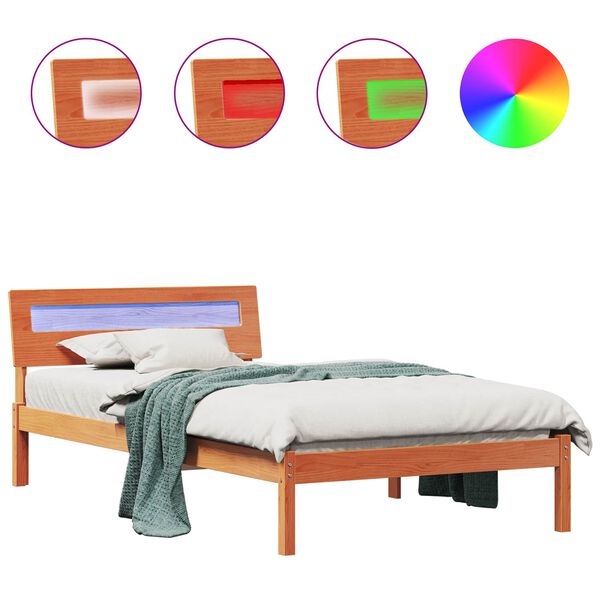 vidaXL Sengestel med hovedg&aelig;rde Voks brun 80 x 200 cm Massiv fyrretr&aelig;