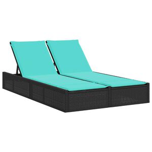 vidaXL dobbelt liggestol med hynder sort polyrattan