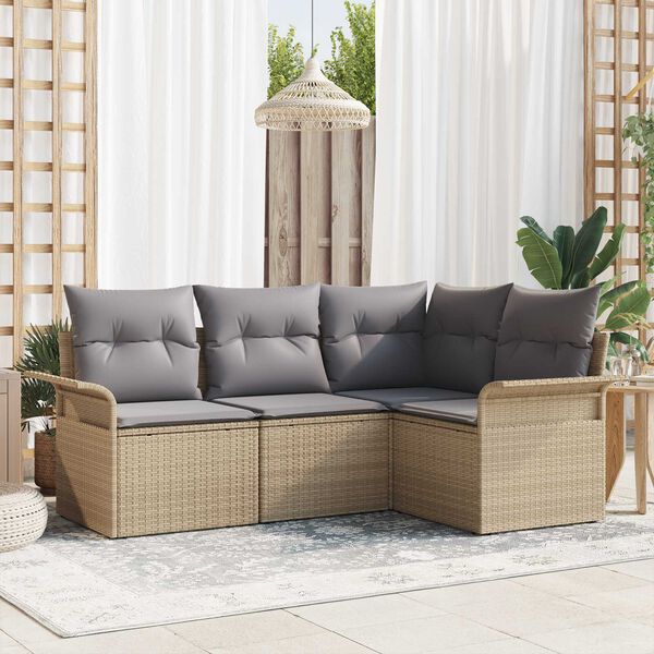 vidaXL Havesofa S&aelig;t med pude 4 pcs Beige polyrattan