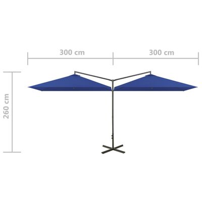 vidaXL dobbelt parasol med stålstang 600x300 cm azurblå