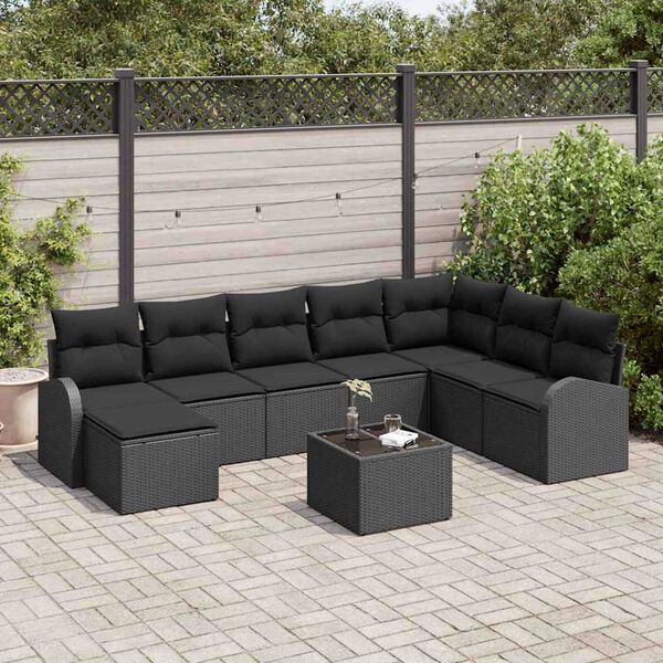 vidaXL Sofa S&aelig;t med pude med opbevaring 9 pcs Sort polyrattan